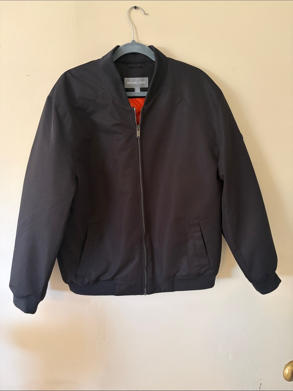 Michael Kors Black Bomber Jacket with Orange Interior